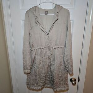 J.Jill Lightweight Hooded Anorak Crinkle Jacket Drawstring Waist Sand Beige XS‎